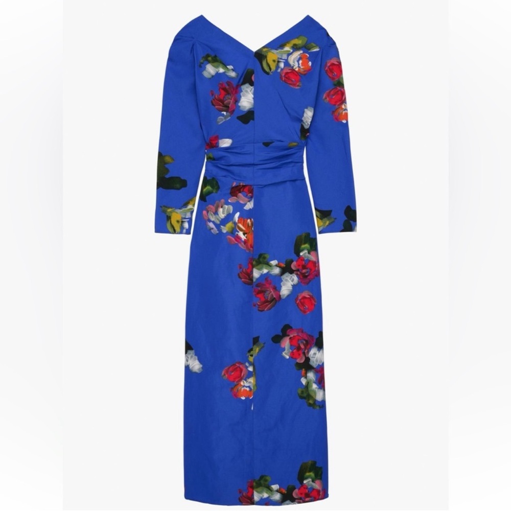 ZARA LIMITED EDITION Collection Floral Printed Royal Rich Blue Ruched Dress S